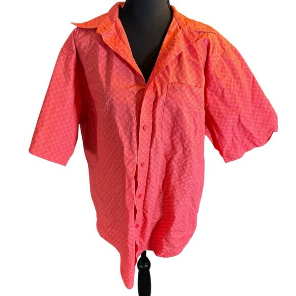 Women's Ariat Size Large Red Collared Short Sleeve Button Up Shirt - Picture 1 of 11